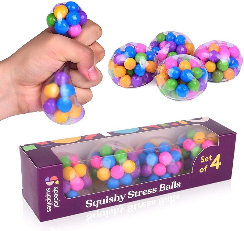 מארז כדורי לחץ סנסור מוטורי Stress Balls (4-Pack) Squeeze, Color Sensory Toy