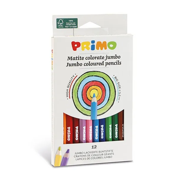 12 עפרונות צבעוניים ג'מבו עבים ארגונומי Primo