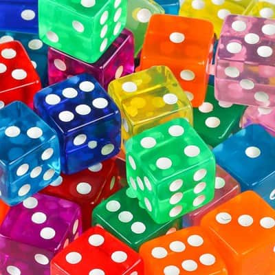 קוביות משחק מנוקד צבעוני שקוף | 6-Sided Dice Set for Math Learning