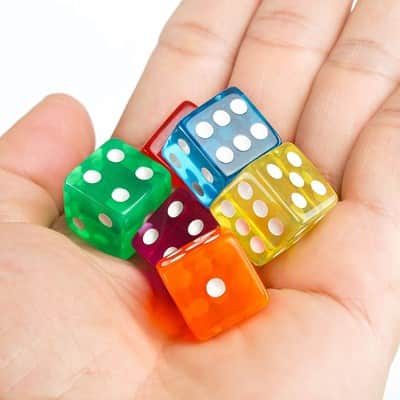 קוביות משחק מנוקד צבעוני שקוף | 6-Sided Dice Set for Math Learning