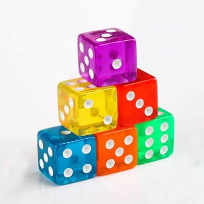קוביות משחק מנוקד צבעוני שקוף | 6-Sided Dice Set for Math Learning