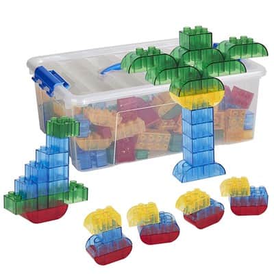 ערכת בנייה לילדים 128 לבני פלסטיק שקופות צבעוניות |