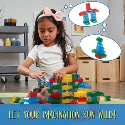 ערכת בנייה לילדים 128 לבני פלסטיק שקופות צבעוניות |