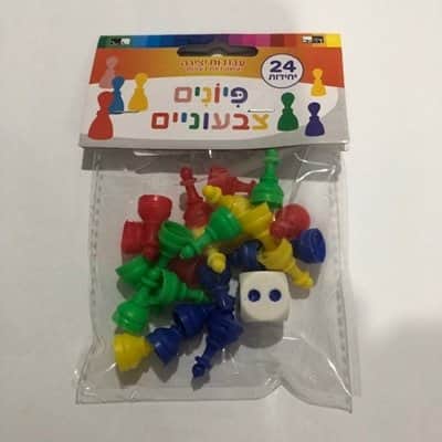 24 פיונים + קוביית משחק H 2 cm בסיס : 12 n"n גובה : 2 ס"מ