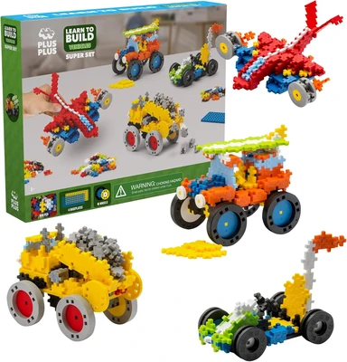 משחק פלוס פלוס 800 חלקים + 4 משטחים + 18 גלגלים Plus-Plus l