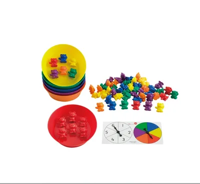 משחק מיוני דובונים בקערה עם חייגן מספרים וחייגן צבעים