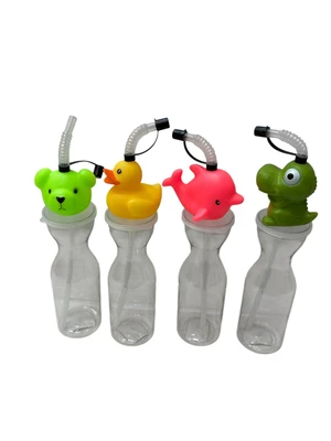 בקבוק ברד שקוף חיות צבעוני + קש