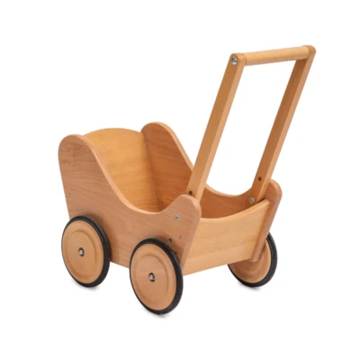 עגלת בובה עץ אשור מלא Puppenwagen תוצרת גרמניה